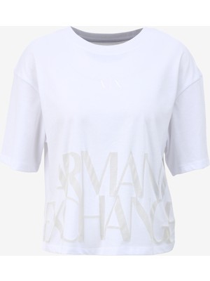Armani Exchange Bisiklet Yaka Baskılı Beyaz Kadın T-Shirt 3DYT33