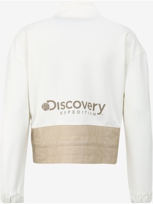 Discovery Expedition Kırık Beyaz Kadın Dik Yaka Relaxed Fit Baskılı Sweatmont D4SL-SWT3028