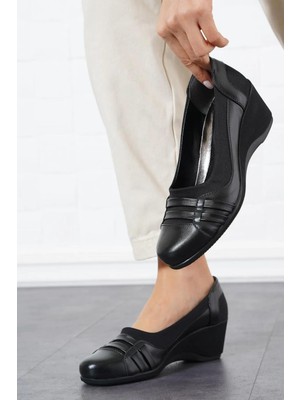 Norfix 3648 Strech 5,5 cm Dolgu Topuklu Günlük Kadın Ayakkabı