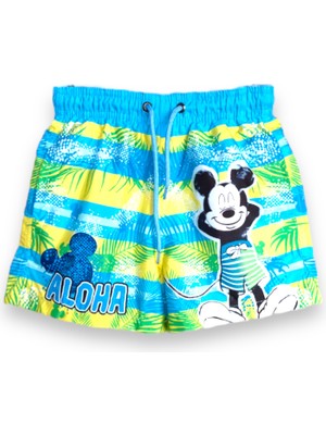 Little Tortoise Mickey Mouse Tropikal Desenli Aloha Temalı Renkli Erkek Çocuk Deniz Şortu