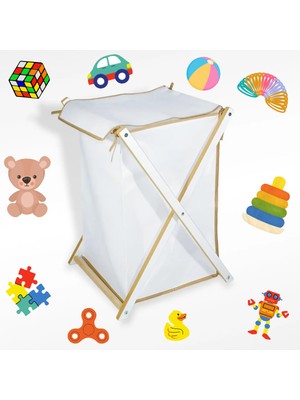 Holtech Ahşap Tasarım Katlanır Oyuncak Sepeti Düzenleyici Portatif Çamaşır Oyuncak Dolabı