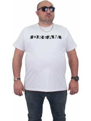 Starbattal Erkek Büyük Beden Sıfır Yaka Tişört Dream 24140 Beyaz