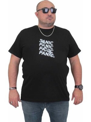 Starbattal Erkek Büyük Beden Sıfır Yaka Tişört Panic 24135 Sıyah