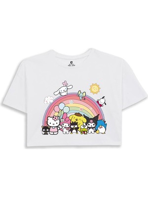 EZ Design Kuromi Gökkuşağı Baskılı Kız Çocuk Crop Tshirt Kısa Kol Pamuklu Günlük Stil