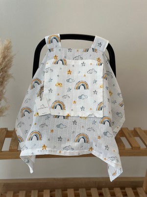 Mamaraduga Tek Puset Örtüsü Tek Katlı % 100 Pamuklu Müslin Kumaş-Renkli Gökkuşağı