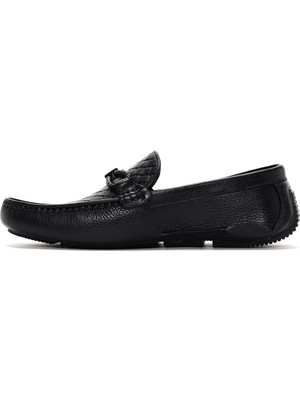 Derimod Erkek Siyah Tokalı Deri Casual Loafer