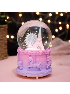 Keyfim Shop Eyfel Kulesi Işıklı Müzikli Püskürtmeli Büyük Boy Kar Küresi-Mor