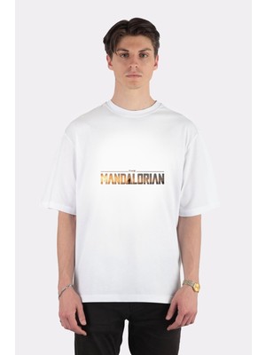 Green Mint  Beyaz Oversize T-Shirt The Mandalorian Logo