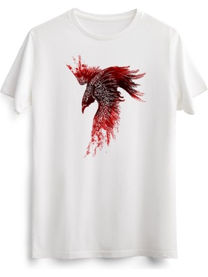 Green Mint Erkek Beyaz Viking Raven Crow Norse Style Nordic Mythology T-Shirt