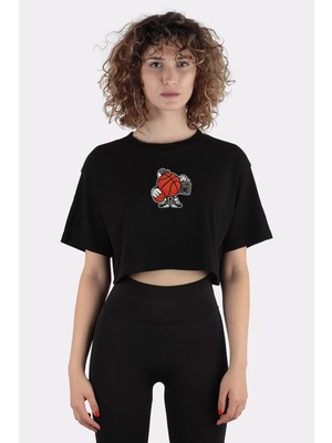 Green Mint Siyah  Pamuk Bisiklet Yaka Crop T-Shirt Basketball Ball Player Listen Music SHIRT_EM1114