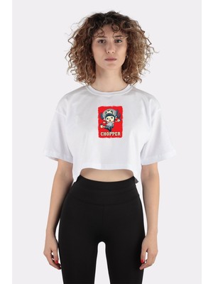Green Mint Beyaz  Pamuk Bisiklet Yaka Crop T-Shirt One Piece Anime - Chopper