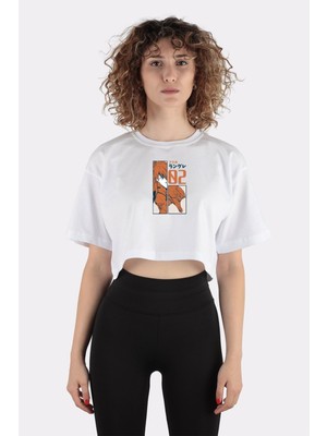 Green Mint Beyaz  Pamuk Bisiklet Yaka Crop T-Shirt Asuka Langley Evangelion