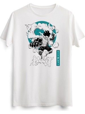 Green Mint Erkek Beyaz Luffy Gear 4 Design - One Piece Monkey D.luffy Snakeman