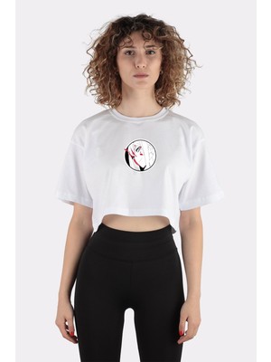 Green Mint Beyaz  Pamuk Bisiklet Yaka Crop T-Shirt Zero Two