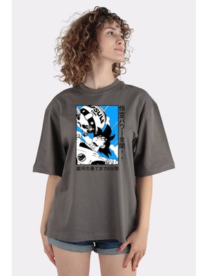 Green Mint Füme  Pamuk Bisiklet Yaka Oversize T-Shirt Goku Dragon Ball