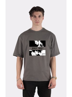 Green Mint Füme  Pamuk Bisiklet Yaka Oversize T-Shirt Frieza Vs Goku