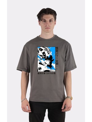 Green Mint Füme  Pamuk Bisiklet Yaka Oversize T-Shirt Goku  Ball