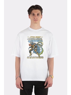 Green Mint  Beyaz Oversize T-Shirt Mandalorian Comic