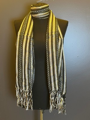 Gönülden Tasarım Simli Çizgili Desenli Unisex Fular Boyun Şalı Giyim Aksesuar 160X55 cm