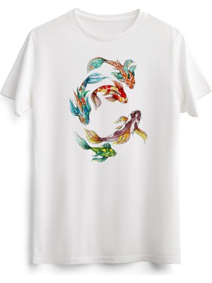 Green Mint Erkek Beyaz Watercolor And Ink Abstract Koi Fish