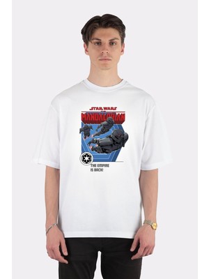 Green Mint  Beyaz Oversize T-Shirt The Mandalorian The Empire Is Back