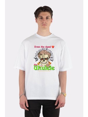 Green Mint  Beyaz Oversize T-Shirt Even The Dead Love The Ukulele