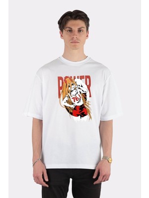 Green Mint  Beyaz Oversize T-Shirt Chainsaw Man Power