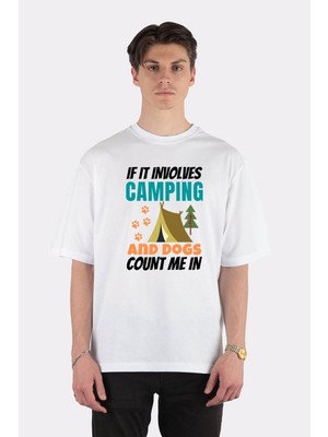 Green Mint  Beyaz Oversize T-Shirt If It Involves Camping And Dogs