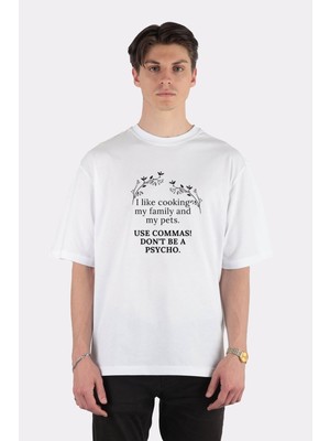 Green Mint  Beyaz Oversize T-Shirt I Like Cooking My Family And My Pets - Use Commas!
