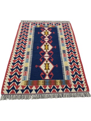 Zehra Abla Halı Yeni El Dokuma Ultra Lüks Lacivert Otantik Yağcıbedir Yün Kilim 4810