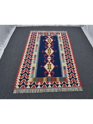 Zehra Abla Halı Yeni El Dokuma Ultra Lüks Lacivert Otantik Yağcıbedir Yün Kilim 4810