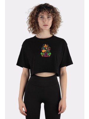 Green Mint Siyah  Pamuk Bisiklet Yaka Crop T-Shirt Cinco De Mayo Mexican Guitar Cactus T-SHIRT_EM1193