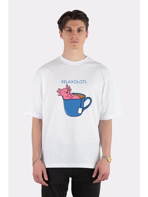Green Mint  Beyaz Oversize T-Shirt Relax Axolotl