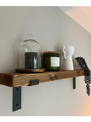 Yggdrasil Home Decor Dekoratif  Doğal Ahşap 60x19x4 cm   L Demir Ayaklı Raf