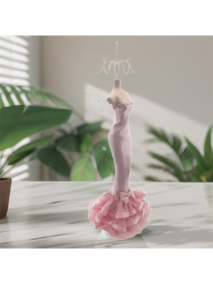 Be Beauty Toz Pembe Renk Gece Elbiseli Dekoratif ve Şık Model  Takı Kolye Küpe Askı Standı (23 Cm)