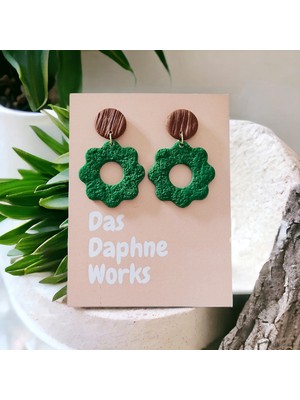 Das Daphne Works Yeşil Çiçek Küpe- El Yapımı Polimer Kil Küpe