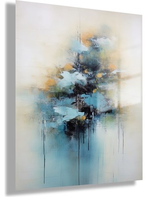 Gaagart Temperli Cam Tablo Mavi Krem Soyut Tasarım Görseli