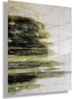 Temperli Cam Tablo Yeşil Tonlarında Soyut Tasarım Görseli