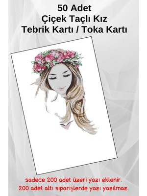 Emtory Home 50 Adet Çiçek Taçlı Kız Tebrik Kartı - Toka Kartı - Kuşe Kart -Teşekkür Kartı - Tebrik Kartı