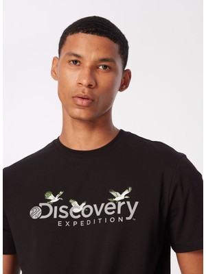 Discovery Expedition Siyah Erkek Bisiklet Yaka Basic Baskılı T-Shirt D4SM-TST3310