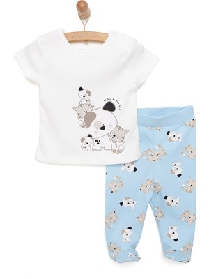 HelloBaby Köpekcik Baskılı Yenidoğan Tshirt-Patikli Alt Erkek Bebek