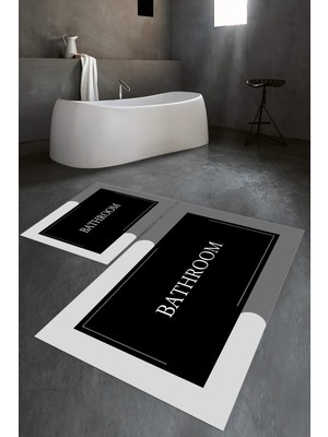 Napoli Home Dijital Baskılı Kaymaz Yıkanabilir Bathroom Ikili Banyo Takımı Klozet Takımı, N-Klozet-02-Siyah,