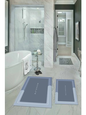 Napoli Home Dijital Baskılı Kaymaz Yıkanabilir Bathroom Ikili Banyo Takımı Klozet Takımı, N-Klozet-01-Mavi,