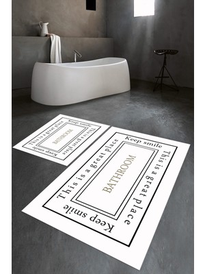 Napoli Home Dijital Baskılı Kaymaz Yıkanabilir Bathroom Ikili Banyo Takımı Klozet Takımı, N-Klozet-05-Beyaz,