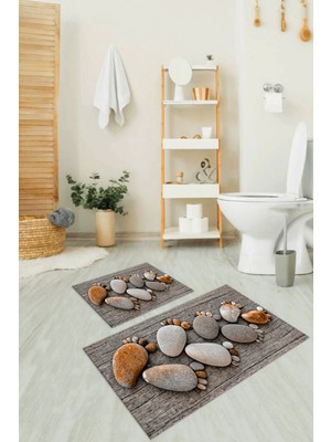 Napoli Home 3D Dijital Baskılı Kaymaz Taban Yıkanabilir Ikili Banyo Takımı Klozet Takımı, N-Klozet-15-Kahve,