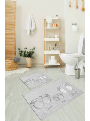 Napoli Home 3D Dijital Baskılı Kaymaz Taban Yıkanabilir Ikili Banyo Takımı Klozet Takımı, N-Klozet-16-Gri,