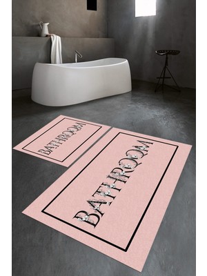 Napoli Home Dijital Baskılı Kaymaz Yıkanabilir Bathroom Ikili Banyo Takımı Klozet Takımı, N-Klozet-06-Pembe,
