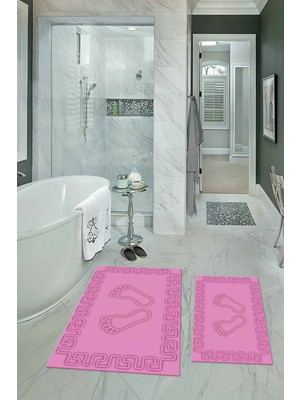 Napoli Home Dijital Baskılı Kaymaz Yıkanabilir Ayak Desen Ikili Banyo Takımı Klozet Takımı, N-Klozet-18-Pembe,