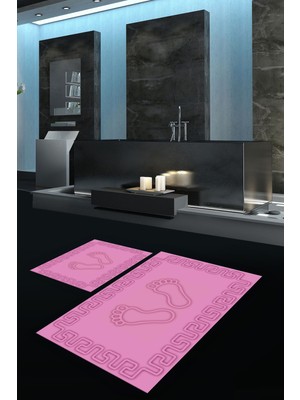 Napoli Home Dijital Baskılı Kaymaz Yıkanabilir Ayak Desen Ikili Banyo Takımı Klozet Takımı, N-Klozet-18-Pembe,