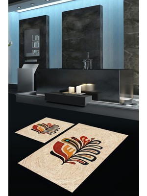 Napoli Home Dijital Baskılı Kaymaz Taban Yıkanabilir Ikili Banyo Takımı Klozet Takımı, N-Klozet-27-Kahve,